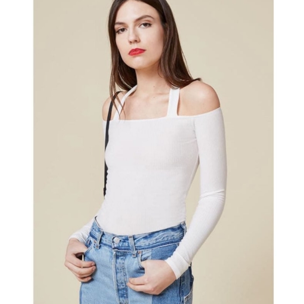 Reformation Regan White Off Ribbed Stretch Off Shoulder Top size M
